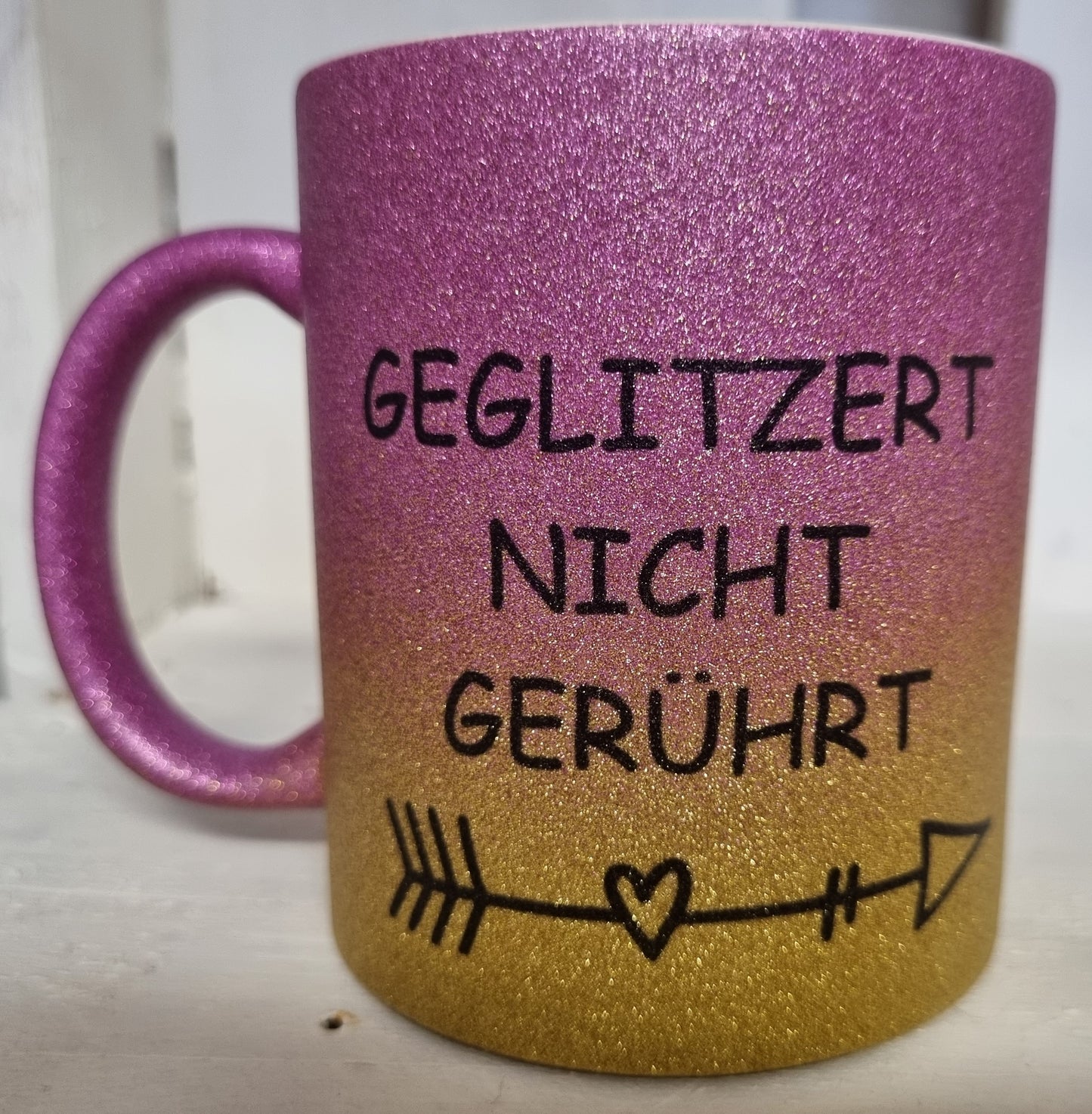 Glitzertasse Geglitzert nicht gerührt beidseitig bedruckt, personalisierbar