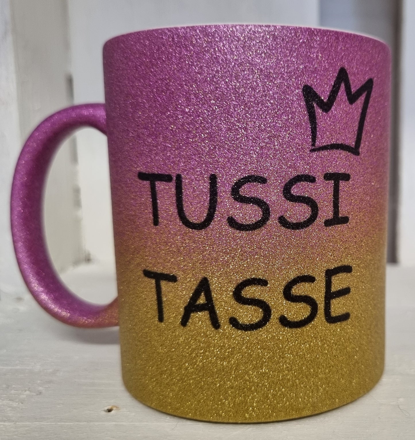 Glitzertasse Tussi Tasse beidseitig bedruckt, personalisierbar