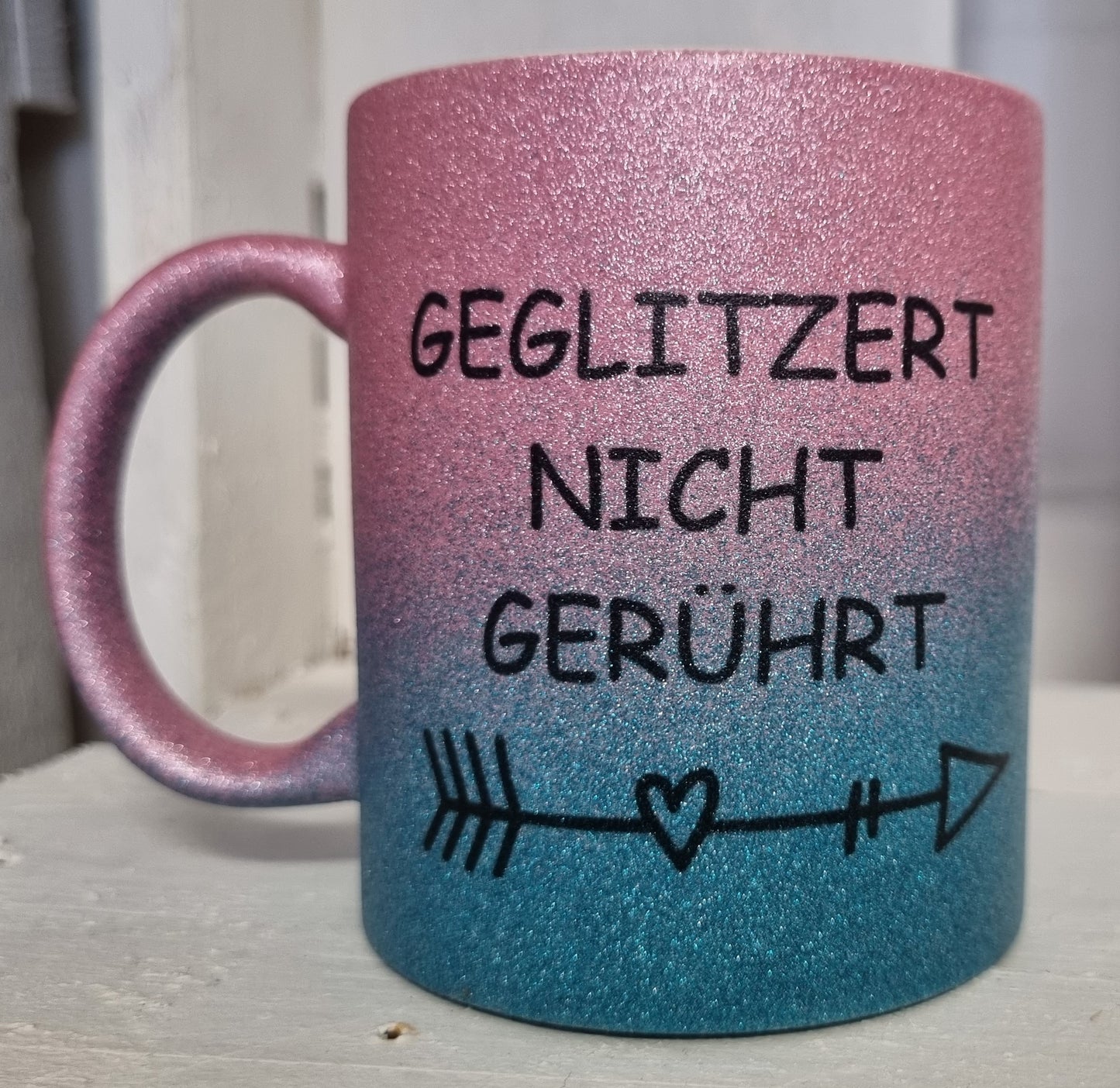 Glitzertasse Geglitzert nicht gerührt beidseitig bedruckt, personalisierbar