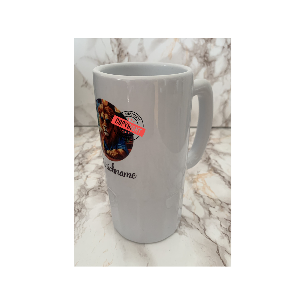 Personalisierter Bierkrug Löwe + Name /Wunschtext 500 ml Keramik