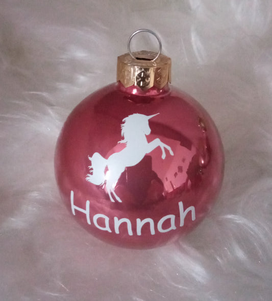 Personalisierte Christbaumkugel Einhorn + Name Glas 6 cm