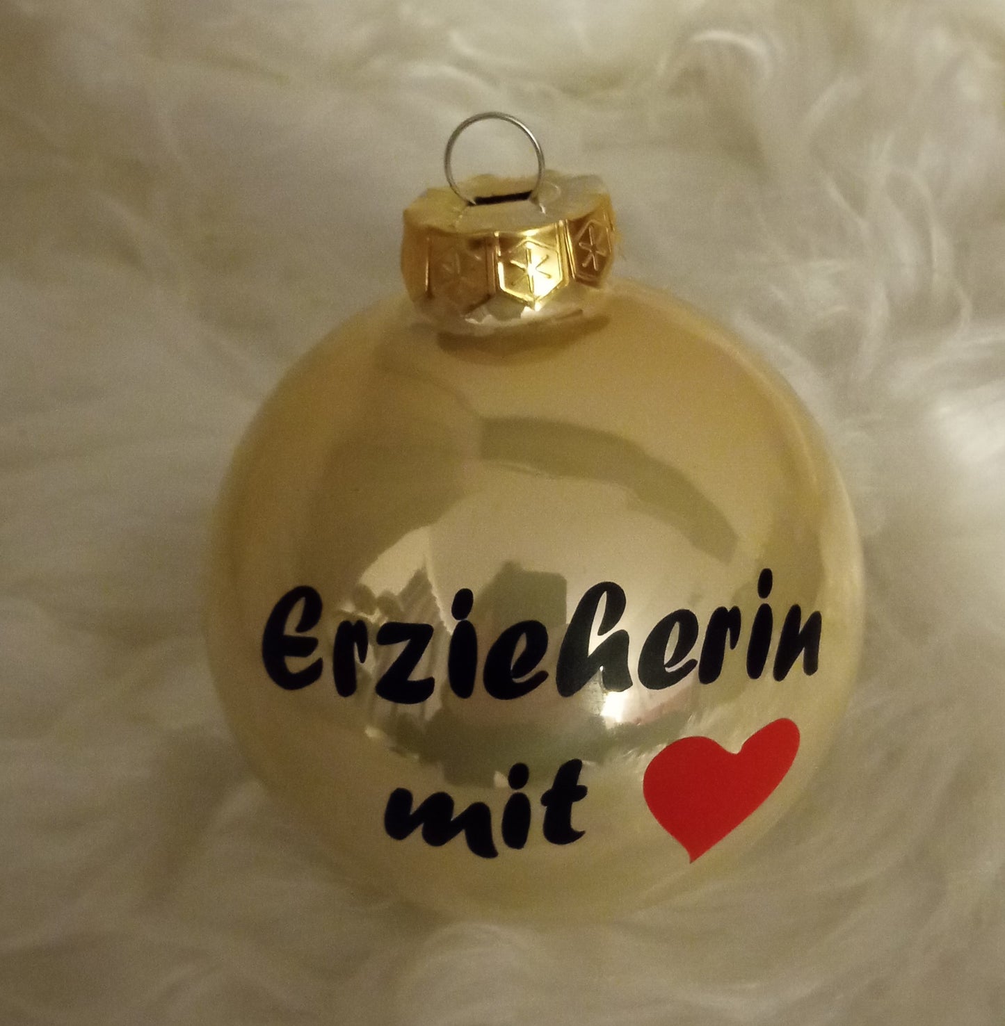 Personalisierte Christbaumkugel Erzieherin mit Herz Glas 8 cm Durchmesser