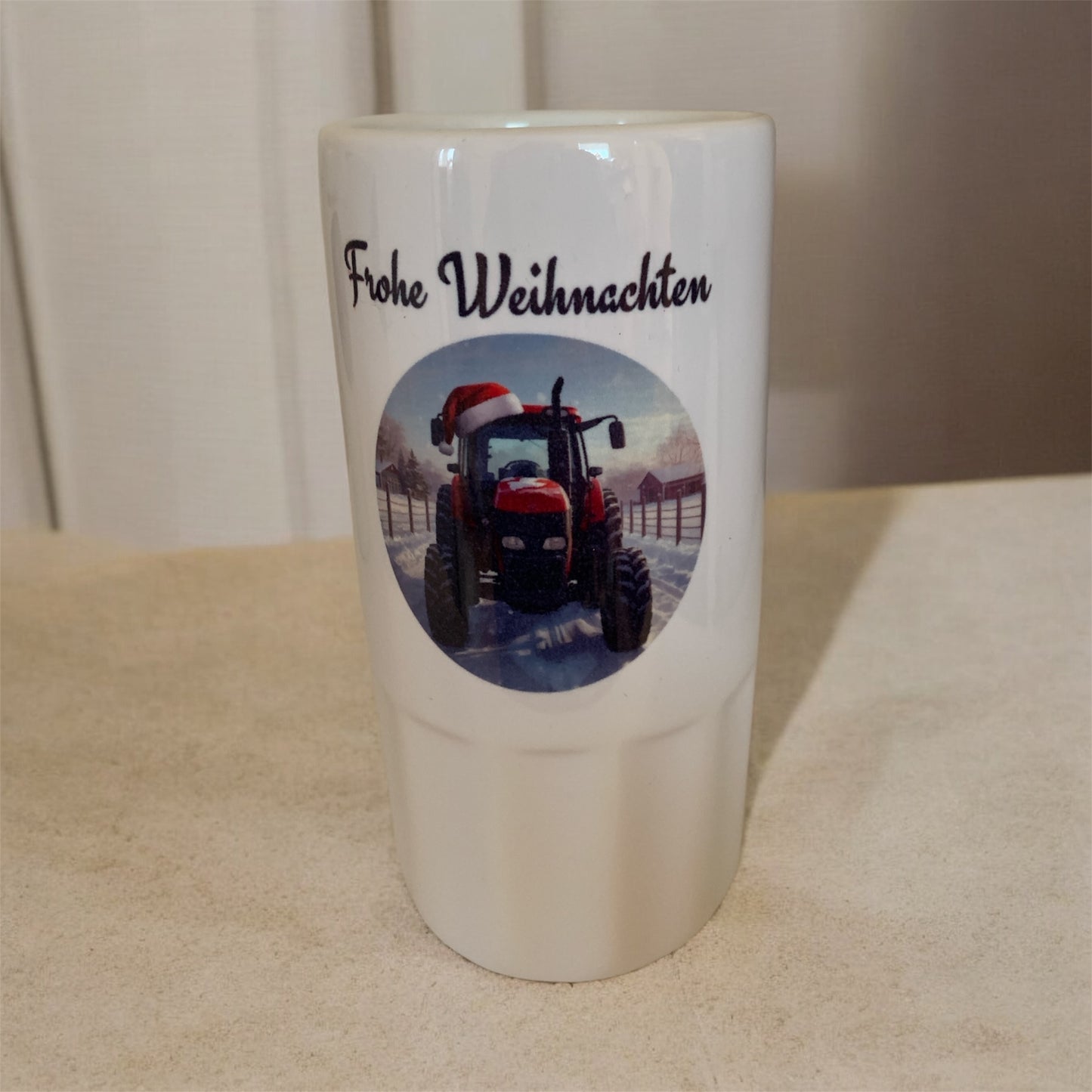 Bierkrug Traktor Frohe Weihnachten Keramik 500 ml personalisierbar