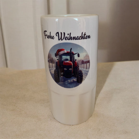 Bierkrug Traktor Frohe Weihnachten Keramik 500 ml personalisierbar
