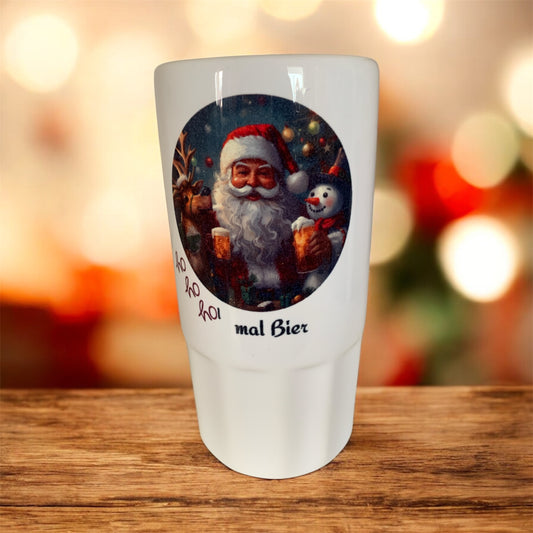 Bierkrug Weihnachtsmann Schneemann Rentier ho ho hol mal Bier Keramik 500 ml personalisierbar