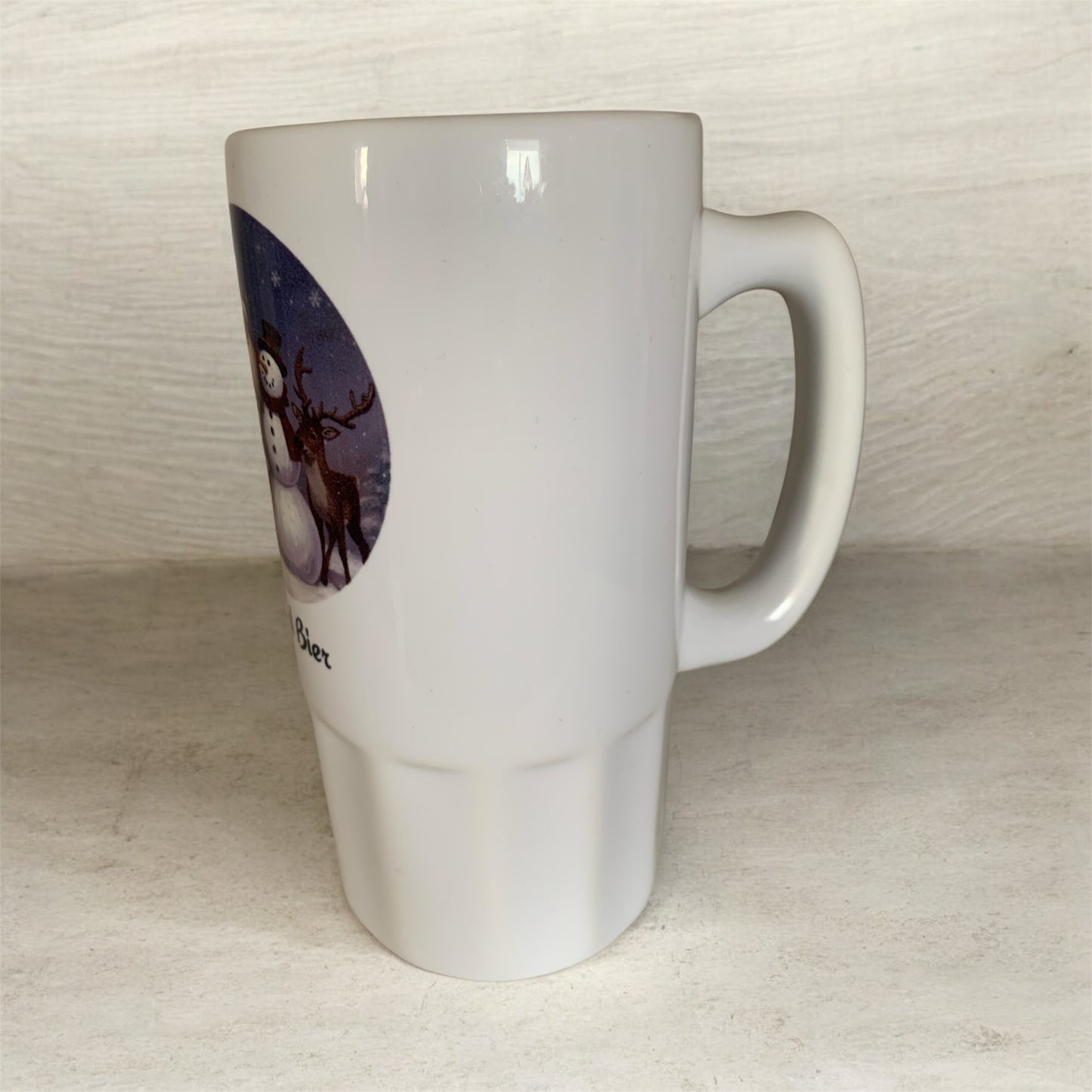 Bierkrug Weihnachtsmann Schneemann ho ho hol mal Bier Keramik 500 ml personalisierbar